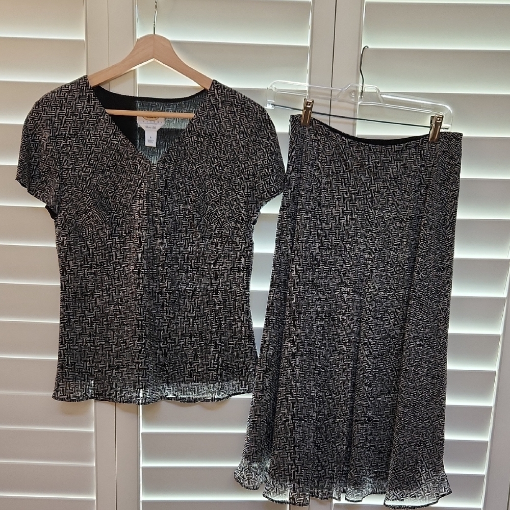 Talbots Black and Cream A-Line Midi Skirt And Top for Work